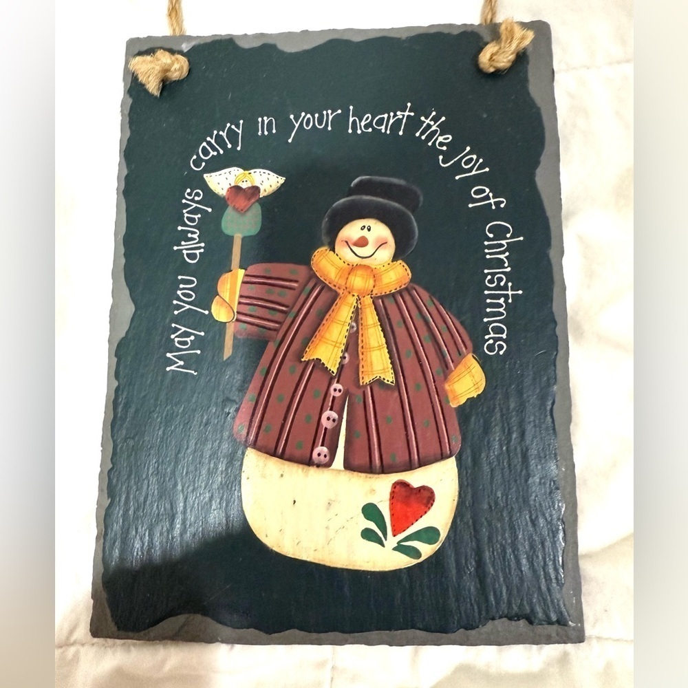 Festive Snowman Slate Wall Hanging 6 by 8